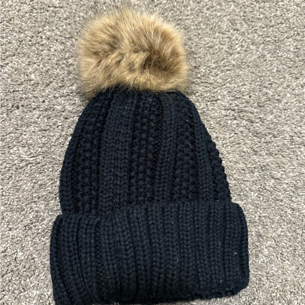 CC Boutique Black Knit Hat with Brown Pom